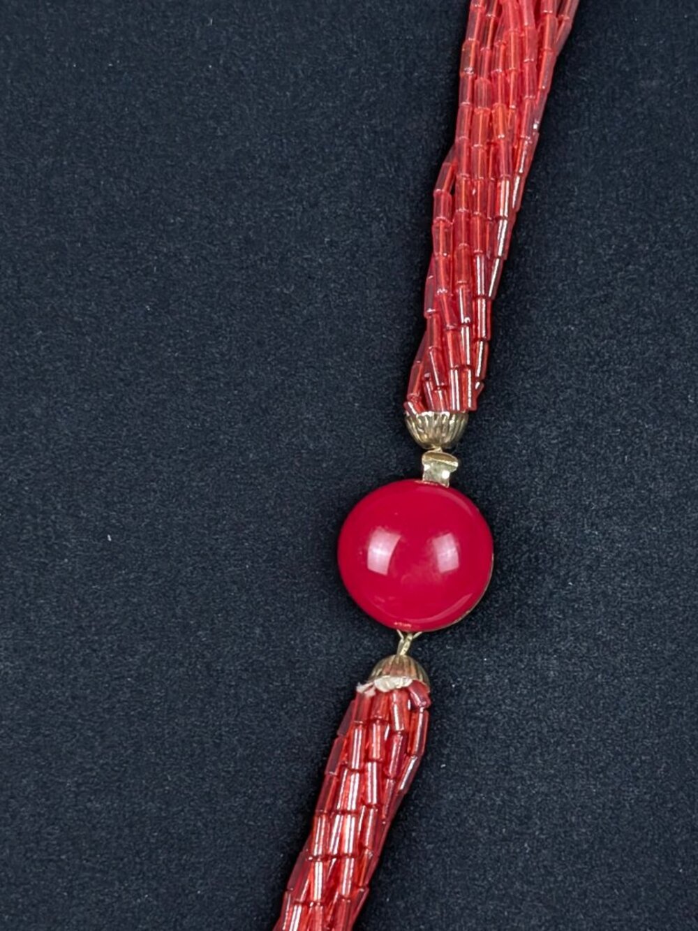 Vintage 12-Strand Red Bead Torsade Necklace - Picture 4 of 6